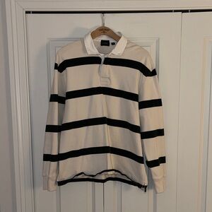 J. Crew Men's Green and White Rugby Shirt